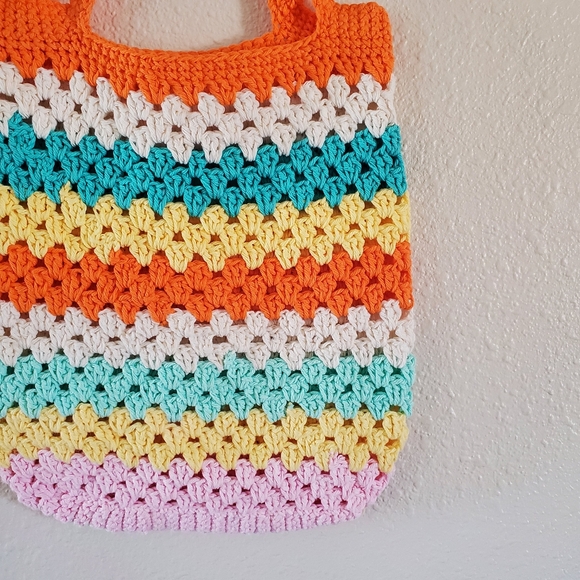 Crochet Knit Retro Tote Beach Bag Handmade - Picture 2 of 10